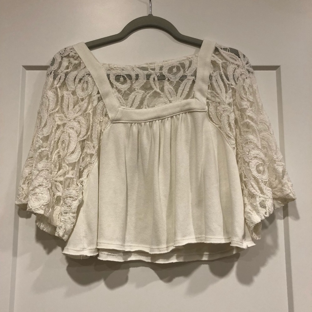We the Free Ivory Lace Crop Top